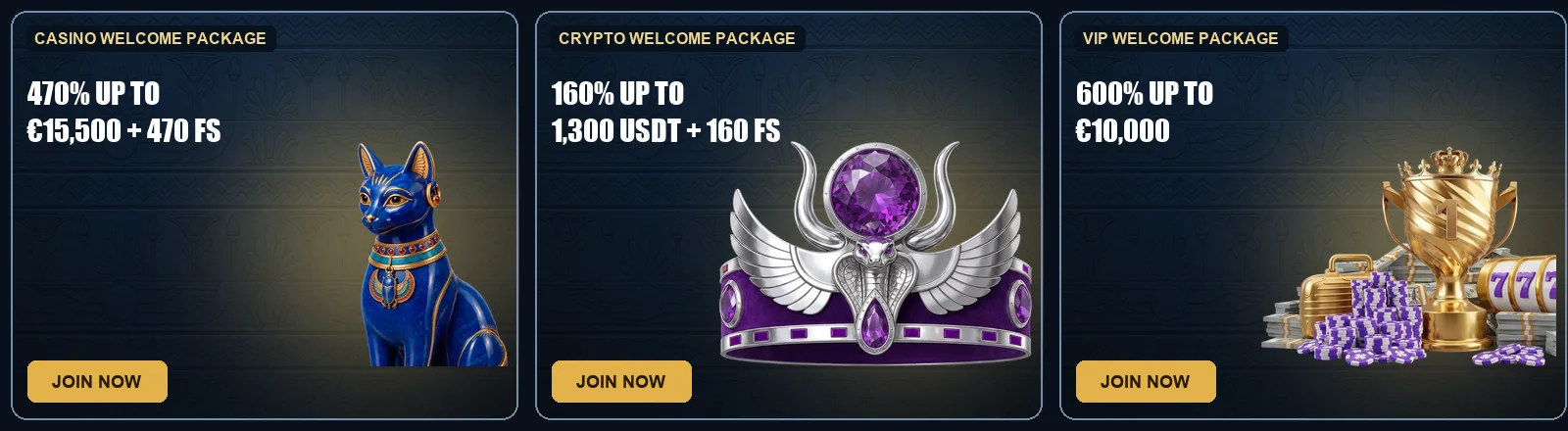 Welcome packages: casino, crypto and VIP